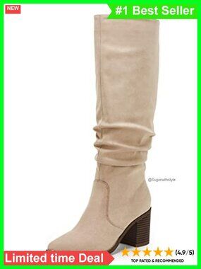 Pointed Toe Mid Chunky Heel Knee High Boots Side Zipper Wide Calf
